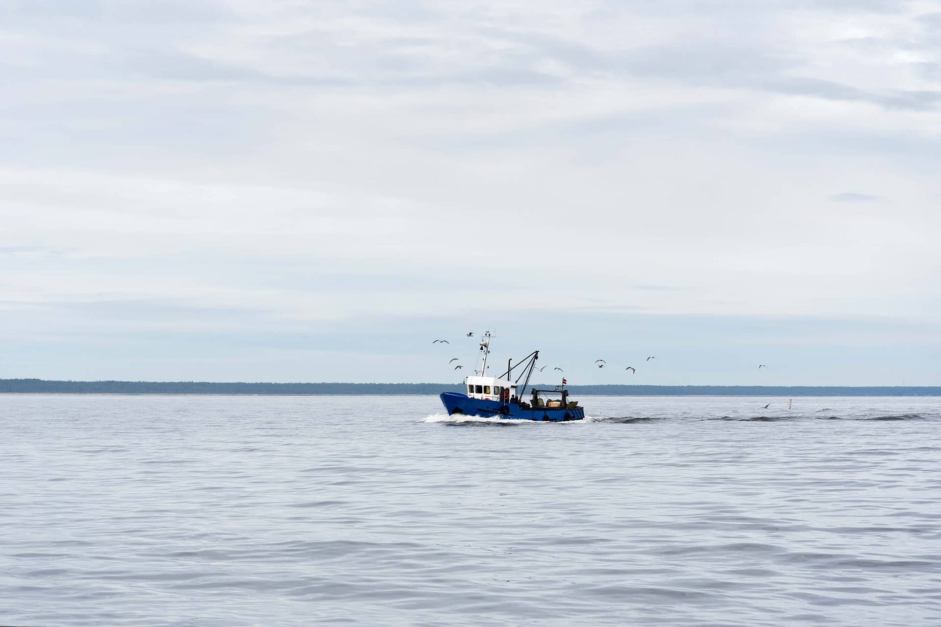 Fishing boat in gulf of Riga, Baltic sea.