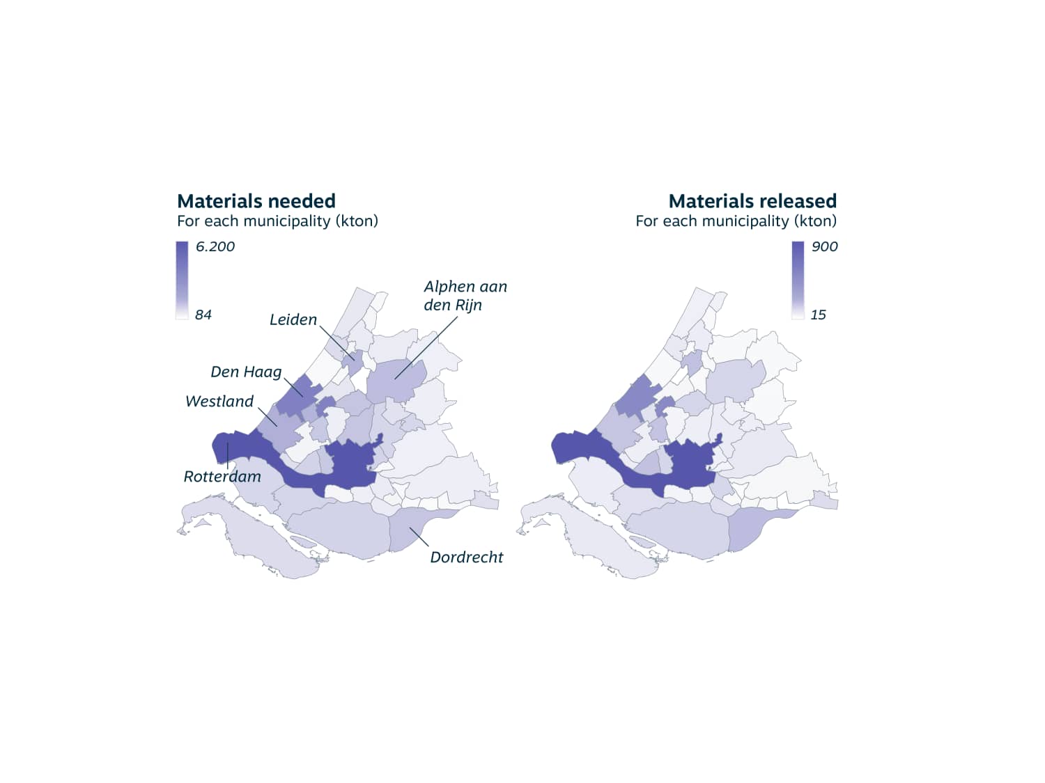 Spatial distribution of required and released materials.