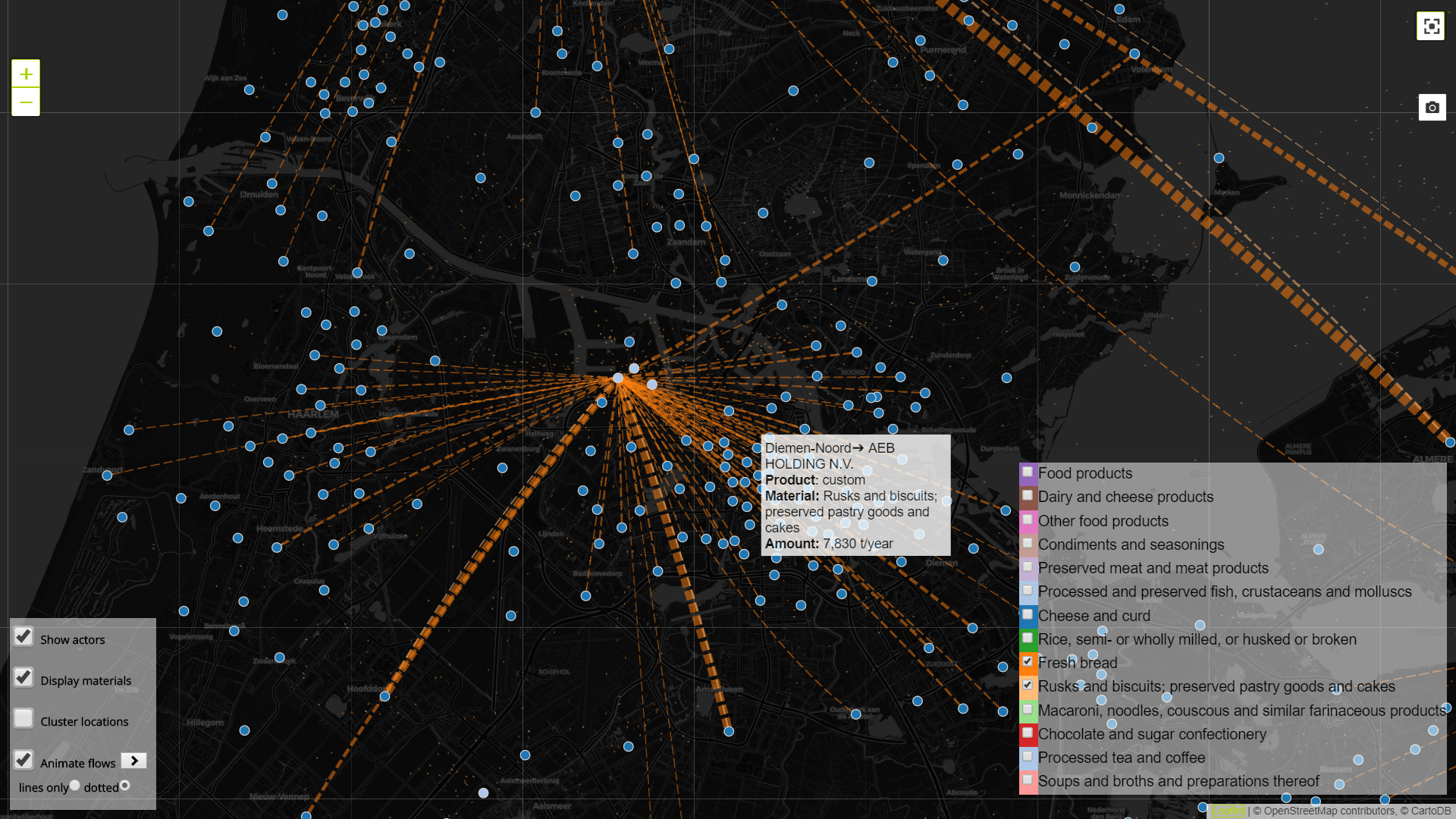 For example, the tool can map unsold bread thrown out at bakeries, and identify the location of nearby breweries and the amount of barley from waste bread they could use to brew beer.