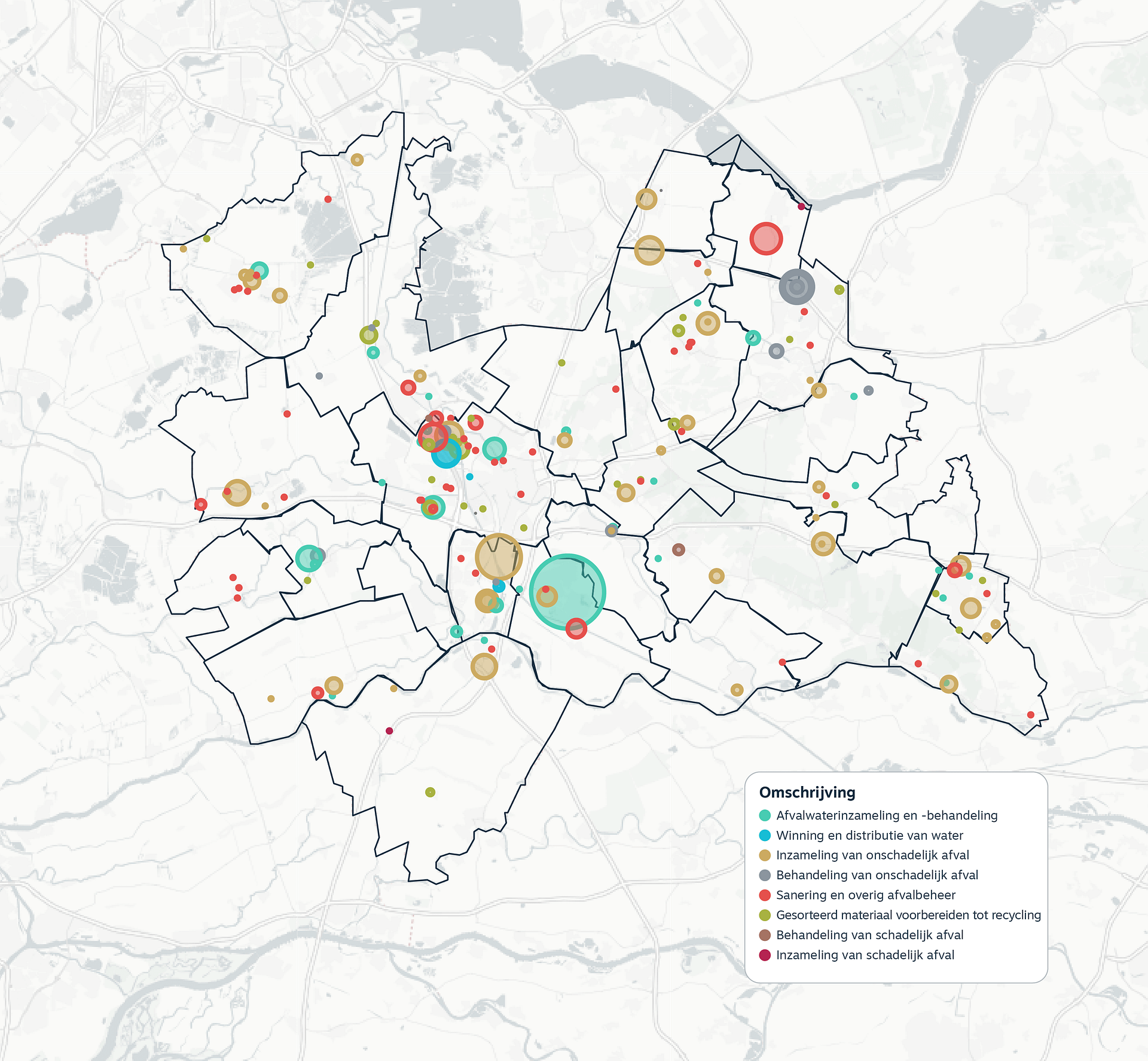 Map of the province of Utrecht with existing waste processing companies.